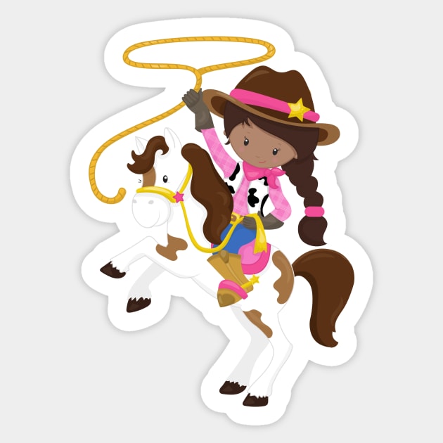 African American Girl, Cowgirl, Sheriff, Lasso Sticker by Jelena Dunčević